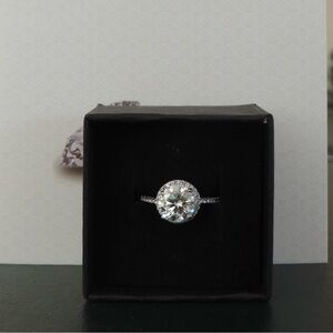 Silver Halo Solitaire Ring with Round Lab Grown Diamond - Women Jewelry